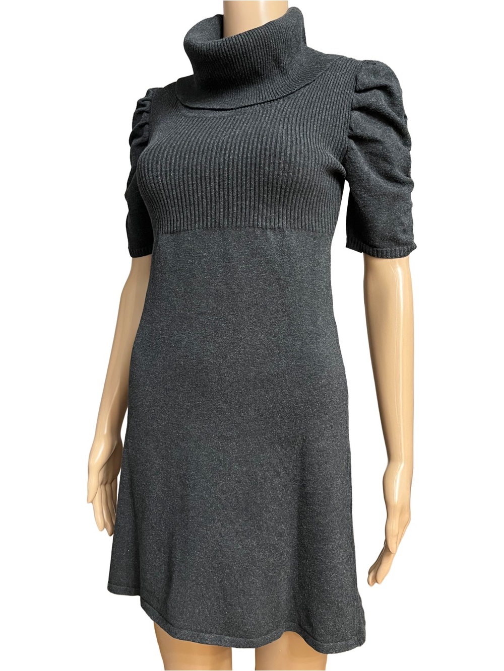 Y2K Charcoal Knit Funnel Neck Mini Dress XS